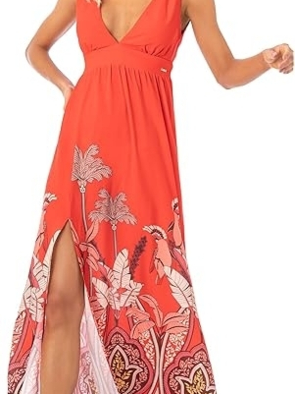 Red Tropical Print Maxi Dress - Picture 3 of 10